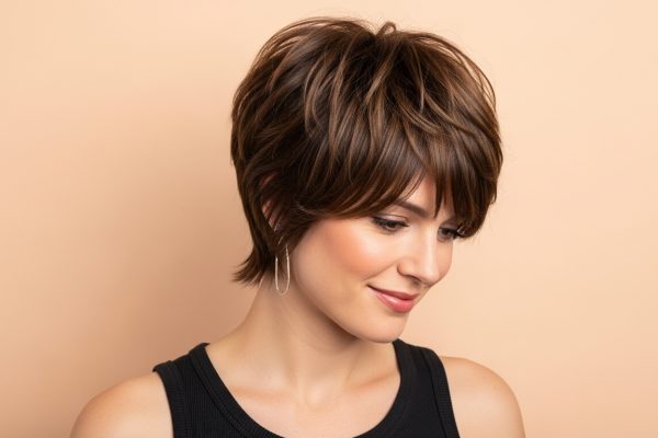 brown short hair bangs