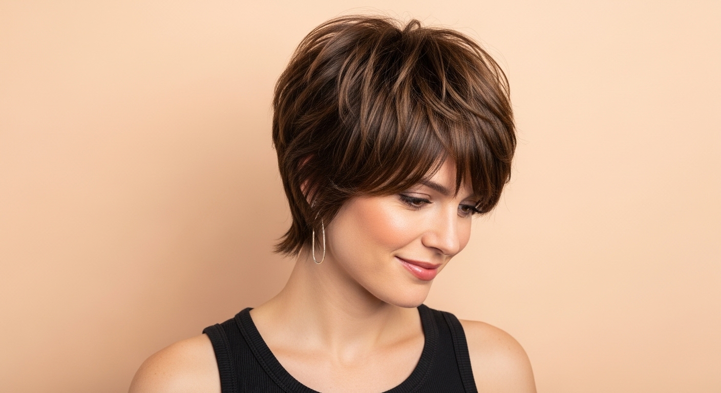 brown short hair bangs