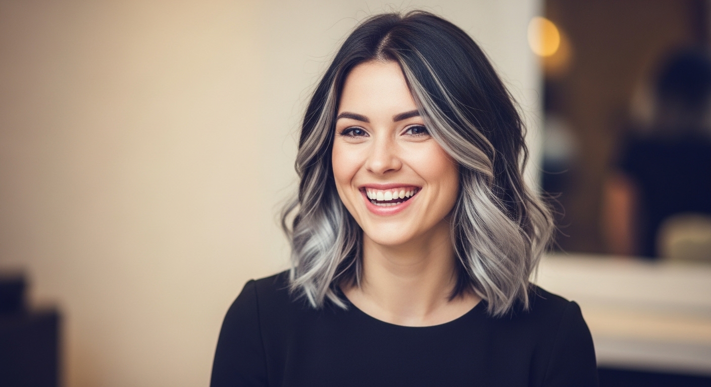black hair with grey highlights